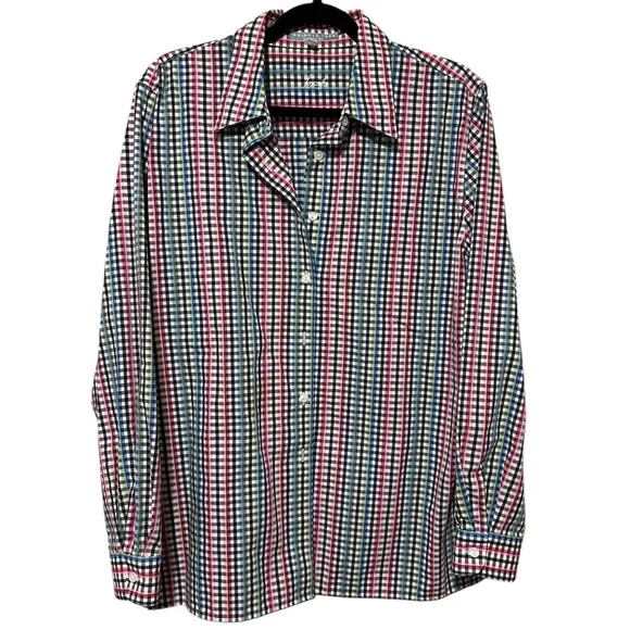 Foxcroft Women’s Multicolored Pink Green Blue White Plaid Button Down Blouse - Picture 1 of 7